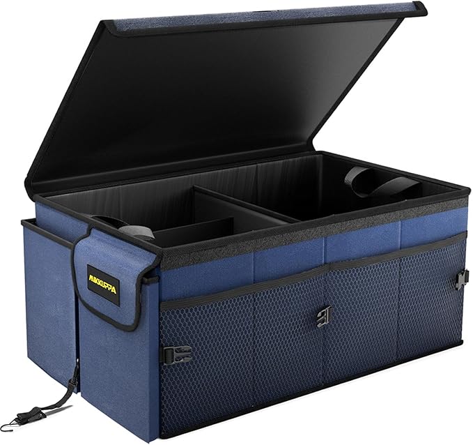 MIKKUPPA Car Trunk Organizer - 65L Collapsible Trunk Organizer with Lid, Sturdy Car Storage for SUV Auto Truck Van with Adjustable Straps and Non Slip Bottom (Blue)
