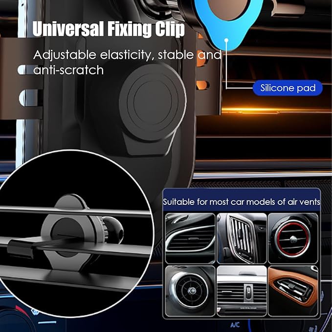 Wokyo Wireless Car Charger Mount, 66W Fast Magnetic Charging and 360° Rotatable, Intelligent Air Vent Car Phone Holder, Auto-Clamping Mount Wireless Charging Compatible Most Smartphones (Gold)