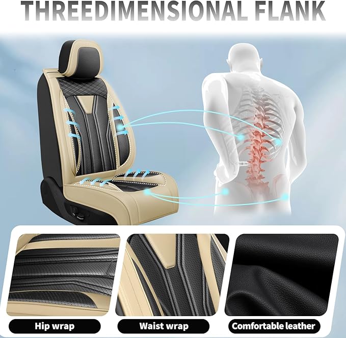 Fit Murano Car Seat Covers Compatible with Nissan Murano 2004-2025 2026 - Premium Leather， Waterproof Breathable， All-Weather Seat Cushion Protecto&Airbag Compatible (2 Front Seat Beige&Black)