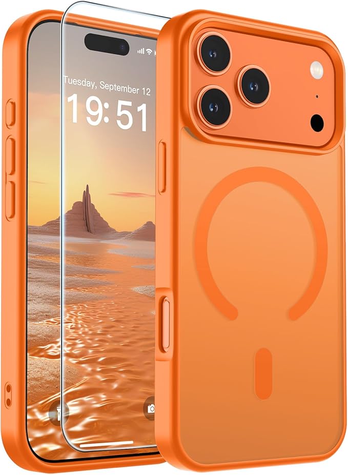 SUPFINE Magnetic for iPhone 17 Pro Case with Screen Protector (Compatible with MagSafe)(Military Grade Drop Protection) Translucent Matte Shockproof with Anti-Fingerprint Phone Cover,Starry Orange