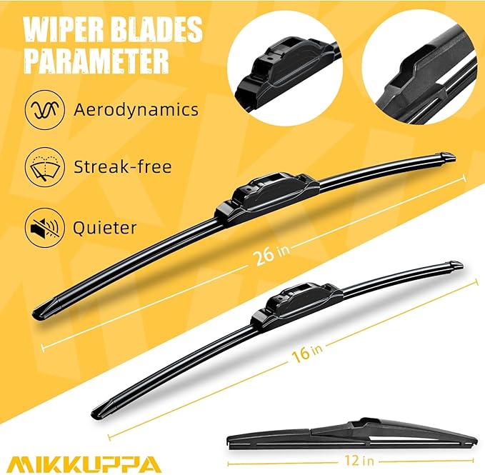 MIKKUPPA 26"+16"+12" Windshield Wiper Blades Replacement for 2006-2015 Mazda 5, Front & Rear Wiper Blades Set, Durable Stable Quiet All Season (Pack of 3)