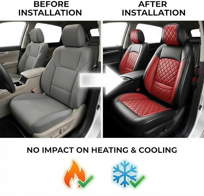 Fit RDX Car Seat Covers for Acura RDX 2010-2025 2026 - Premium Leather, Waterproof, All-Weather, Airbag Compatible, Anti-Slip, Breathable, Easy Install, Seat Protectors, Full Set, Red