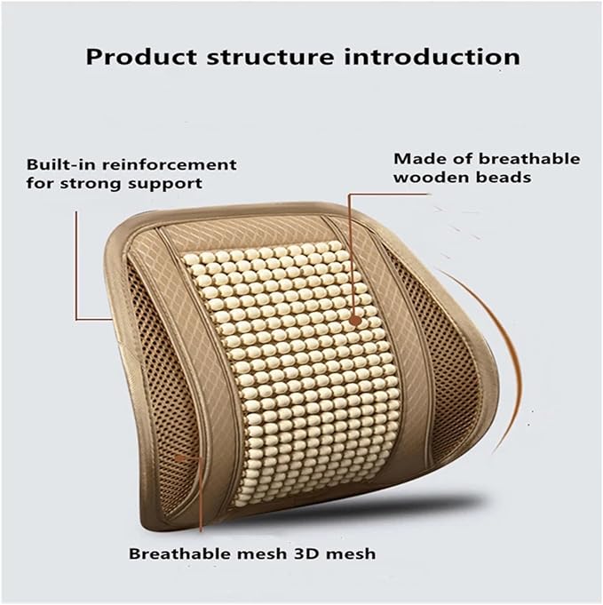 Car Seat Chair Back Cushion for Toyota RAV4 Prime 2025, Wooden Beads Ventilate Mesh Lumbar Brace Strong Durable Relieve Fatigue Summer Interior Accessories,A-Waist Cushion