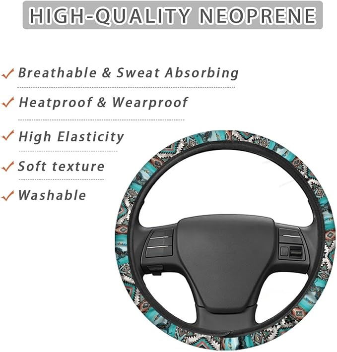 SEANATIVE Car Steering Wheel Protector Cover Aztec Horse Print Automotive Universal Steering Wheel Cover, Car Accessior, Easy to Disassemble