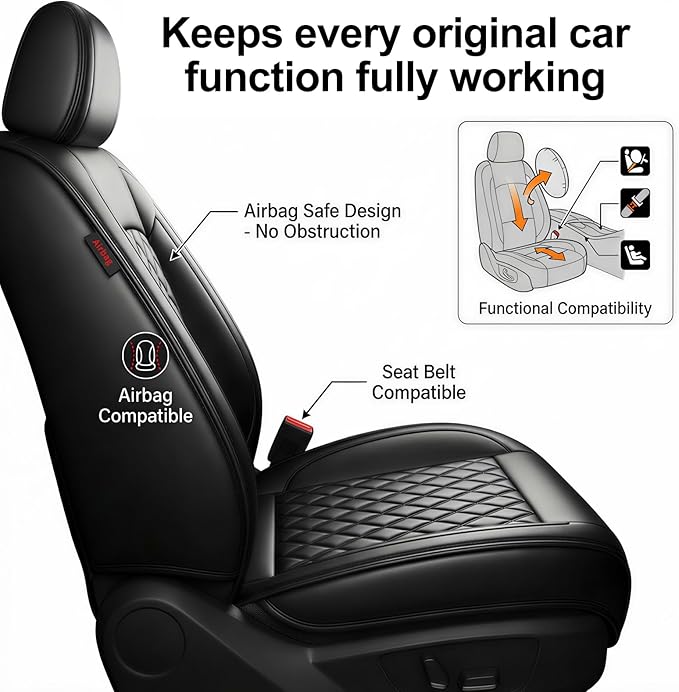 Fit Palisade Car Seat Covers for Hyundai Palisade 2020-2026 - Premium Leather, Waterproof, All-Weather, Airbag Compatible, Breathable, Easy Install,Only 2 Front seat Covers, Black