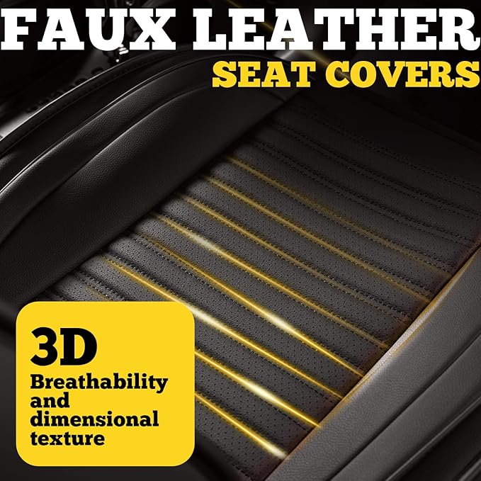 LINGVIDO Front Car Seat Covers, Faux Nappa Leather, Airbag Compatible and Waterproof Protectors for Sedans SUVs, Breathable Anti-Slip Interior for Commuters and Rideshare, Black/Gray