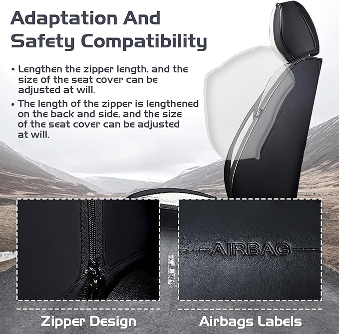 Truck Seat Covers for GMC Sierra 2500 2007-2026, Waterproof Premium Leather Full Coverage Car Seat Cover, Muscle Sport Style Auto Interior Seat Cover Sets (Full Set/Black White)