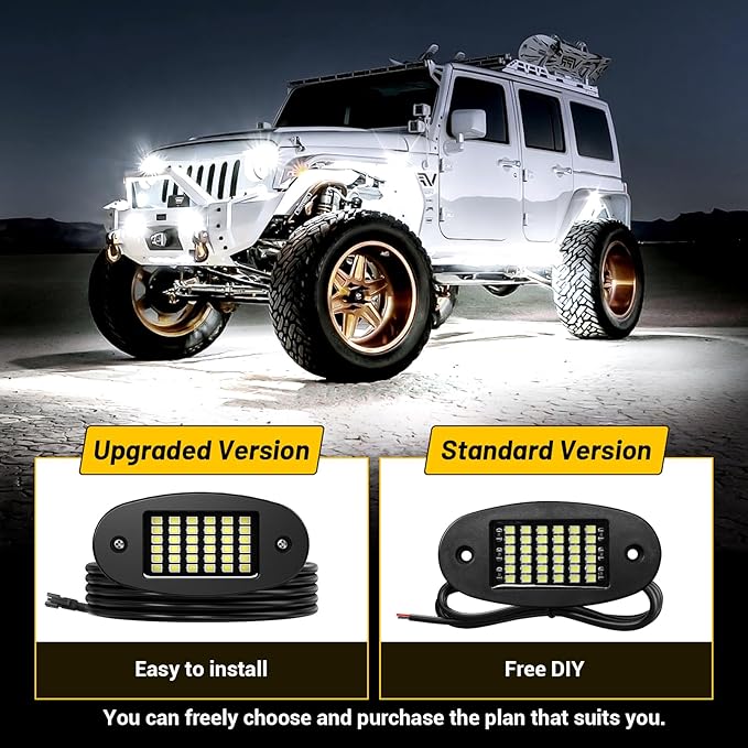 Hovano 12 Pods White Rock Light Kit with Wired Switch - 6500K Pure White LED Underglow, IP68 Waterproof, Super Bright 36 LEDs for Trailer Off Road SUV UTV ATV RZR Car