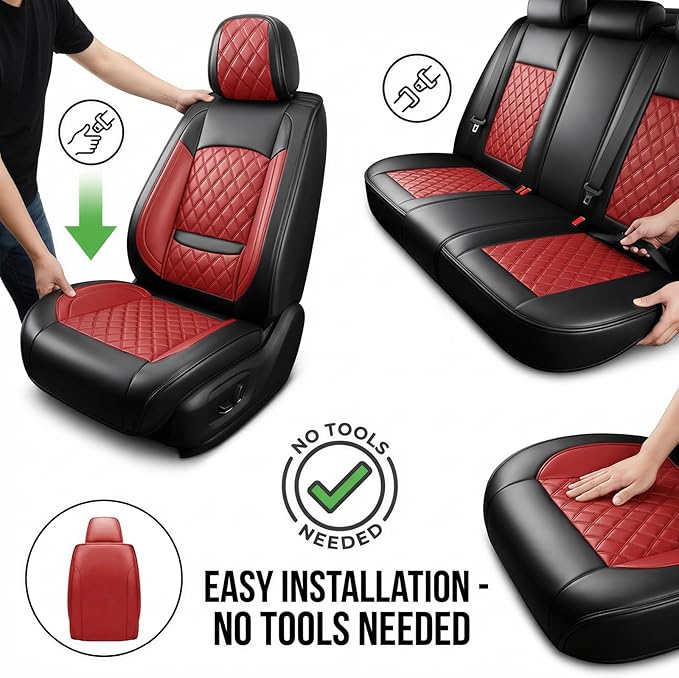 Fit for Accent Seat Covers Compatible with Hyundai Accent 2017-2026 - Waterproof Breathable Leather Automotive Seat Cushions Protector,Airbag Compatible,Only 2 Front seat Covers(Red)