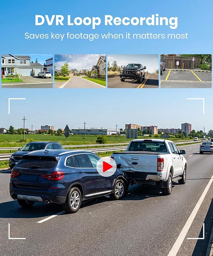 AUTO-VOX 2 Solar Wireless Backup Camera: 6‘’ 16:9 HD Monitor with Dual Antenna Strong Signal, Split Screen View for Balanced Dual Views, DVR Recording Back Up Camera for Car, SUV, Truck, Trailer