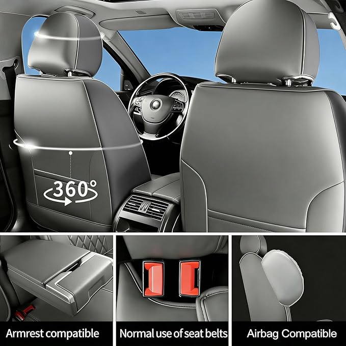 Fit TSX Car Seat Covers for Acura TSX 2003-2014 - Premium Leather, Waterproof, All-Weather, Airbag Compatible, Breathable, Easy Install, Seat Protectors, Only 2 Front seat Covers, Gray