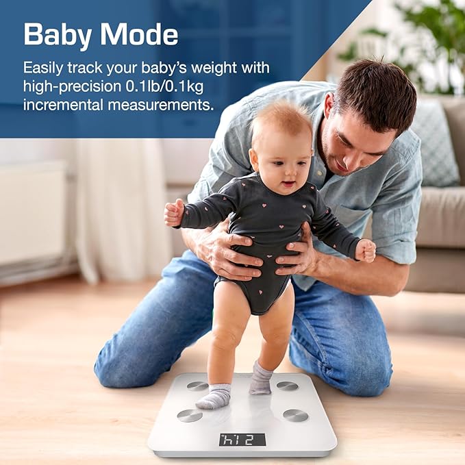 Active Era Digital Bathroom Bluetooth Scales Weight and Body Fat - Fit Track Scale Calculates BMI, Body Fat Percentage, Muscle Mass - Apple Health, Google Fit & Fitbit Compatibility (White)