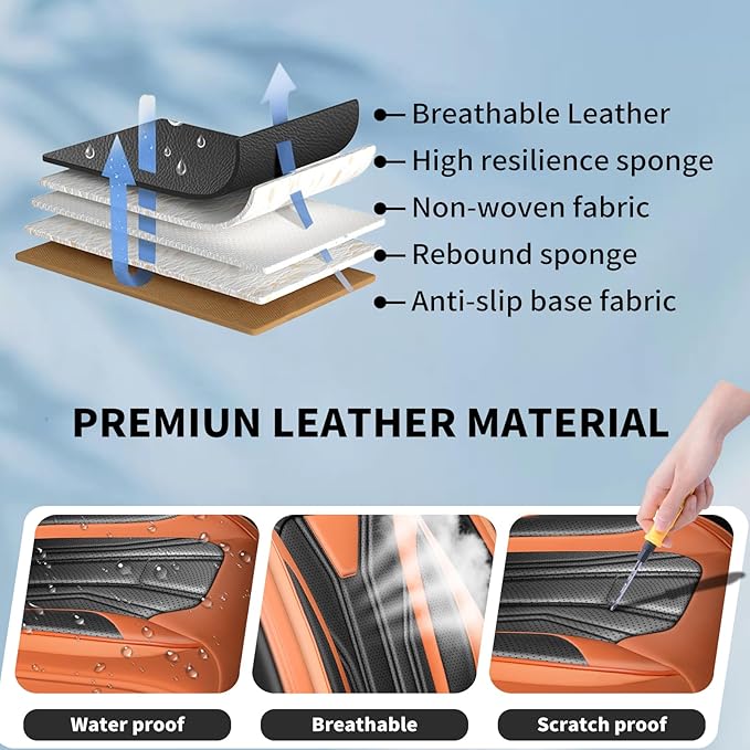 Fit Prius Car Seat Covers for Toyota Prius 2001-2025 2026 -Premium Leather, Waterproof Stain-Resistant, Breathable，All-Weather Seat Cushion Protecto & Airbag Compatible, 2 Front Seat Orange