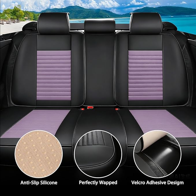 Car Seat Covers Full Set Fit for Toyota 4Runner 2001-2025,2026, Premium Faux Leather Car Seat Protector,Breathable Anti-Slip Full Wrapping Edge Seat Covers(Black&Purple,Full Set)