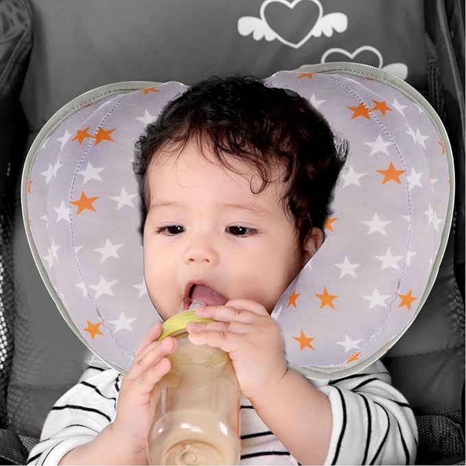 KAKIBLIN Baby Head Neck Support Pillow, 2 in 1 Banana Neck Support Pillow for Baby, Stroller Baby Travel Pillow for Newborn, Boy Girl, Adjustable Head Pillow for Kids Infants,Orange Pentagram