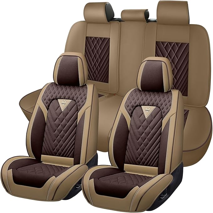 Truck Seat Covers for Ford F350 2011-2026, Waterproof Premium Leather Full Coverage Car Seat Cover, Muscle Sport Style Auto Interior Seat Cover Sets (Full Set/Brown Coffee)
