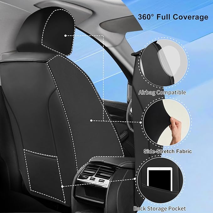 Fit CX-3 Car Seat Covers for Mazda CX3 2016-2024, Full Coverage Leather, Airbag Compatible & Scratch-Resistant, Waterproof All Weather Seat Protector, Full Set, Black+Gray
