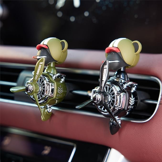 Pilot Car Air Freshener, Cute Orangutan Car Vent Clip Air Freshener Automotive Air Outlet Fan Diffuser, Automotive Interiors Vent Decoration (Shake Head Style - Green)