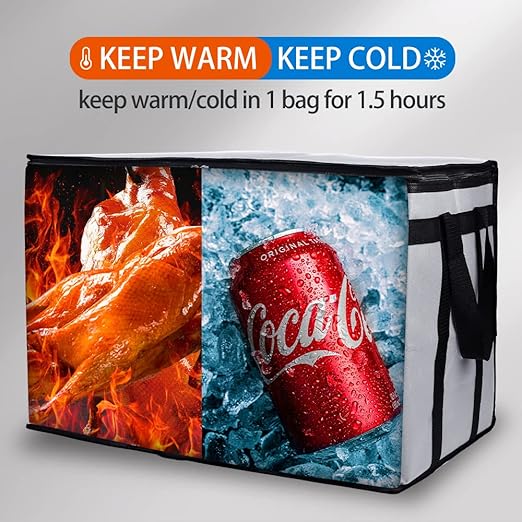 Bodaon 4-Pack Insulated Food Delivery Bag, XXX-Large Meal Grocery Tote Insulation Bag for Hot and cold Food, Commercial Cooler/Thermal Bags, Large Capacity Reusable Warming Bag, Gray