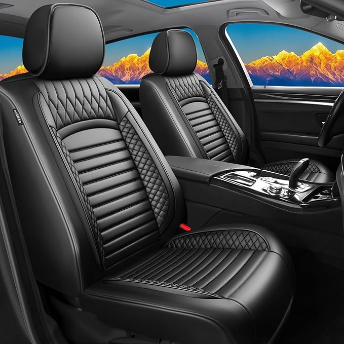 Fit Santa Fe Car Seat Covers for Hyundai Santa Fe 2007-2025 2026 - Upgraded Premium Waterproof & Breathable Leather, Airbag Compatible, All-Weather Seat Cushion Protector (Full Set, Black)