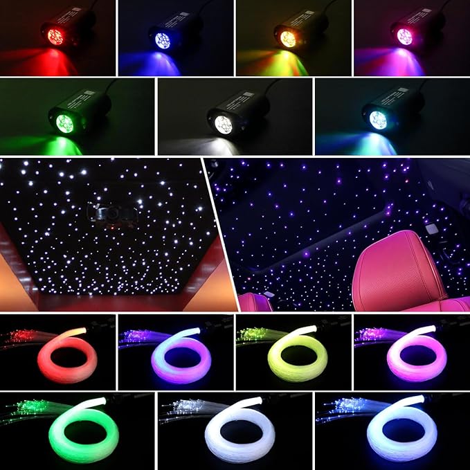 AKEPO Mini Size 6W Twinkle Fiber Optic Lights, 550pcs 0.03in 13.1ft/4m Optical Fibers APP Control Starlight Headliner Kit Music Activated RGBW Star Ceiling Light for Home and Car