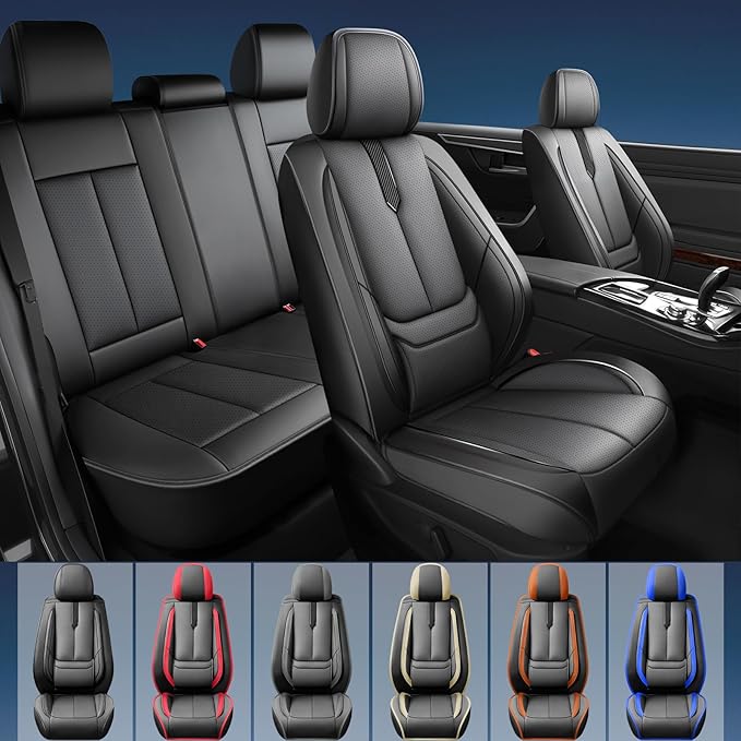 Fit Kona Car Seat Covers for Hyundai Kona 2018-2024 2025 2026 -Upgraded Premium Waterproof & Breathable Leather, Airbag Compatible, All-Weather Seat Cushion Protector,2 Front/Black