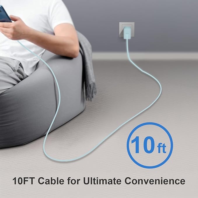USB C Charger Type C Charger Fast Charging 10FT 45W Samsung Chargers 2-Pack with iPhone Air/17/17 Plus/17 Pro/17 Pro Max/16/16 Plus/16 Pro/16 Pro Max/15/15 Pro Max/iPad Pros/Galaxy S25 S24(Blue)