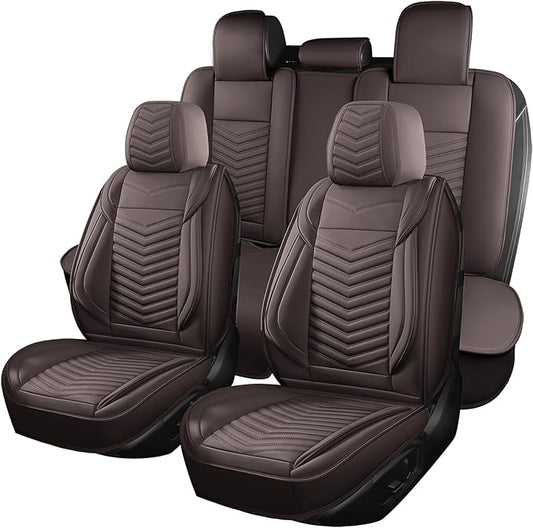 Nappa Leather Car Seat Covers Full Set, Brown Car seat Protector 5 Seats, Waterproof Car Seat Cushion, Universal Automotive Seat Covers Fit for SUV Truck Pick-up Sedan, Front and Rear