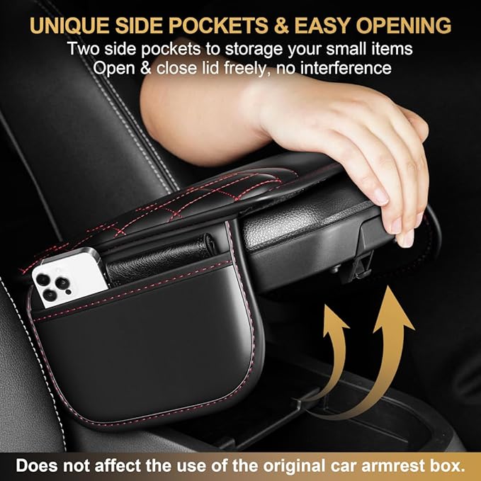 Center Console Cover Fit for Corolla Scratch & Wear Resistant Waterproof Middle Console Cover with 2 Storage Bags(Black&Redline)