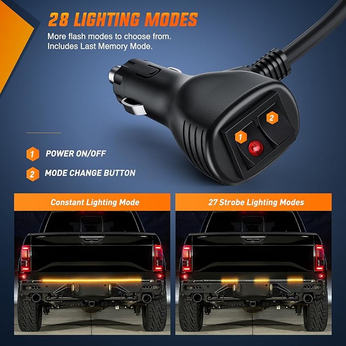 Nilight 60 Inch Truck Tailgate Strobe Light Strip Tail Emergency Bar Rear Window Warning Lamp Ultra-Bright Double Row 360 LED for Pickup Trailers Construction Vehicles Car SUV, Amber