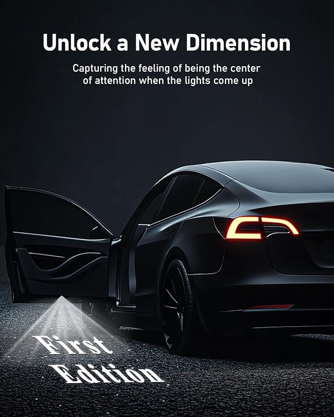 LOWEEY 4K Car Door Lights Logo Projector, Premium Accessories Compatible with All Tesla Model Y Juniper Model 3 Highland X S, OEM Style Ultra-Bright No Fade 3D Laser Puddle Welcome Ghost Light(2 Pack)