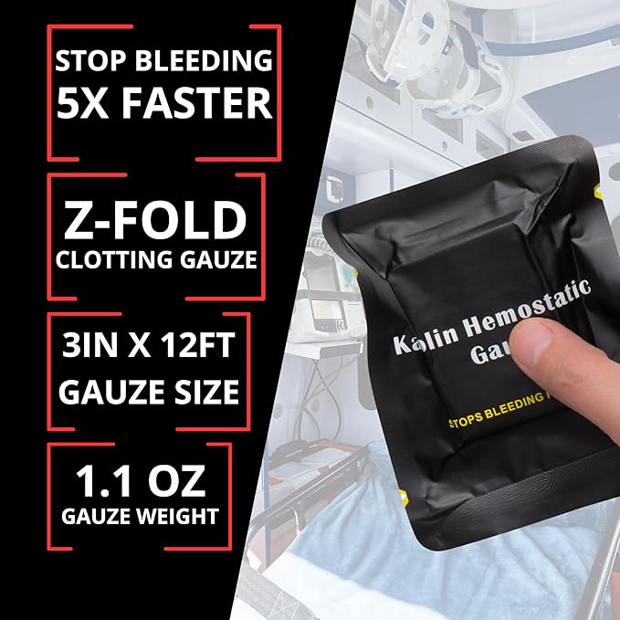 First Aid Advanced Quick Clotting Combat Gauze - Flexible Hemostatic Gauze - to Stop The Bleed kit Faster with Quick Clotting - Survival Kit Supplies - 3" x 12.5' - Pack of 10