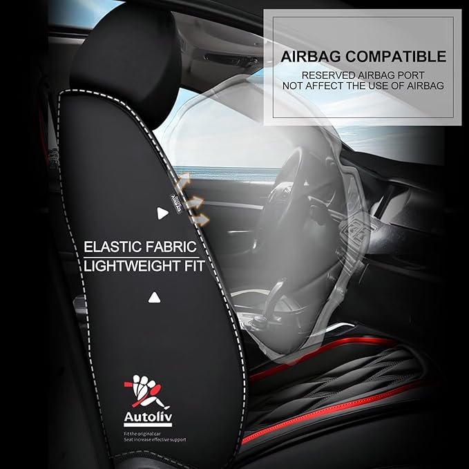 AOMSAZTO 2 Front Seat Custom Fit for Honda Ridgeline 2006-2025,Waterproof Faux Leather Automotive Cushion Covers Seat Protector,Airbag Compatible (2 Seats Black&Red) Truck Seat Covers