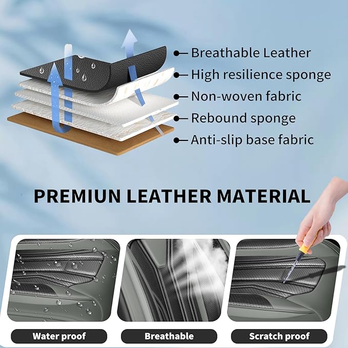 Fit Sonata Car Seat Covers Premium Leather for Hyundai Sonata 2007-2025 2026. Waterproof， Breathable, Scratch-Resistant & All-Weather Seat Cushion Protector（Front Seat,Gray&Black