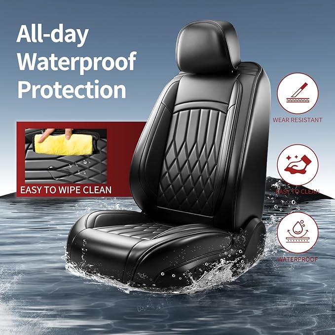 Fit TL Car Seat Covers for Acura TL 2004-2014 - Premium Leather, Waterproof, All-Weather, Airbag Compatible, Anti-Slip, Breathable, Easy Install, Seat Protectors, Full Set, Black