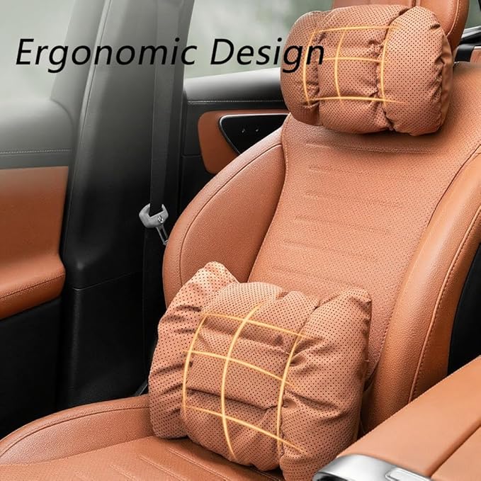 Neck Pillow Automotive Seat Cushions for Mercedes Benz C-Class Sedan W206 W205 W204 W203 W202 CL203 Sedan Saloon, Relieving Neck Stiffness Sciatica Relief Car Headrest Lumbar Pillow,Brown