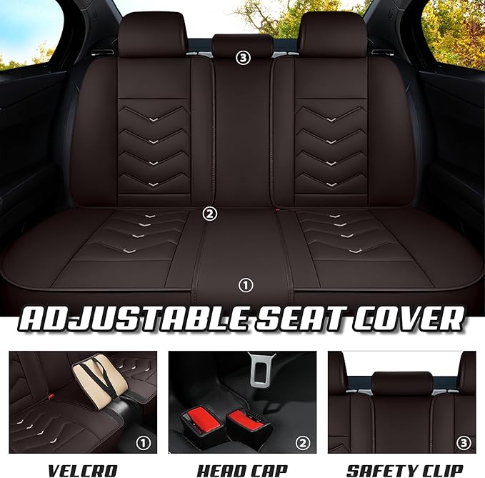 Car Seat Covers for Hyundai Sonata 2002-2025, Premium Nappa Leather Car Seat Cover, Stylish Sport Seat Covers， Automobile Seat Cover Sets.(Standard 5 Seats/Coffee Color)