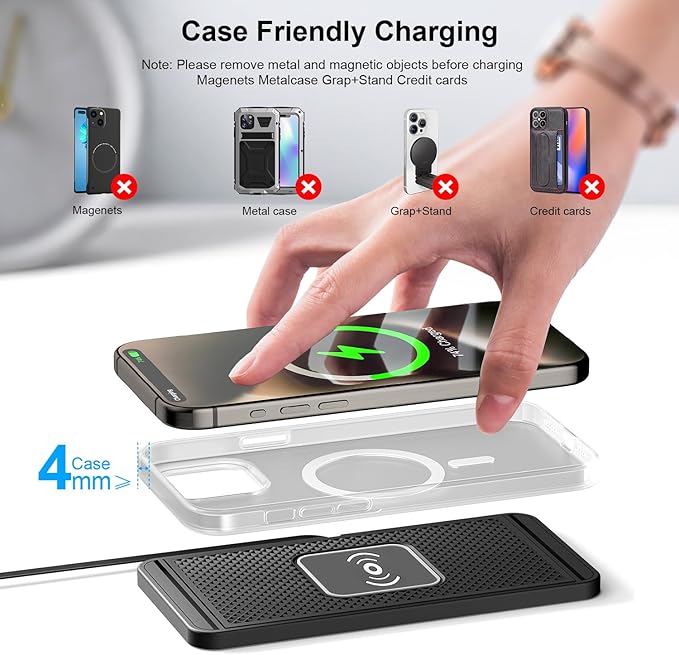 Wireless Charging Pad for Car for VW Jetta VI 2011 2012 2013 2014 2015 2016 2017 2018-pr, 15W Fast Wireless Charger Mat Non-Slip Silicone Car Center Console Phone Charging Pad,B/15W-USB