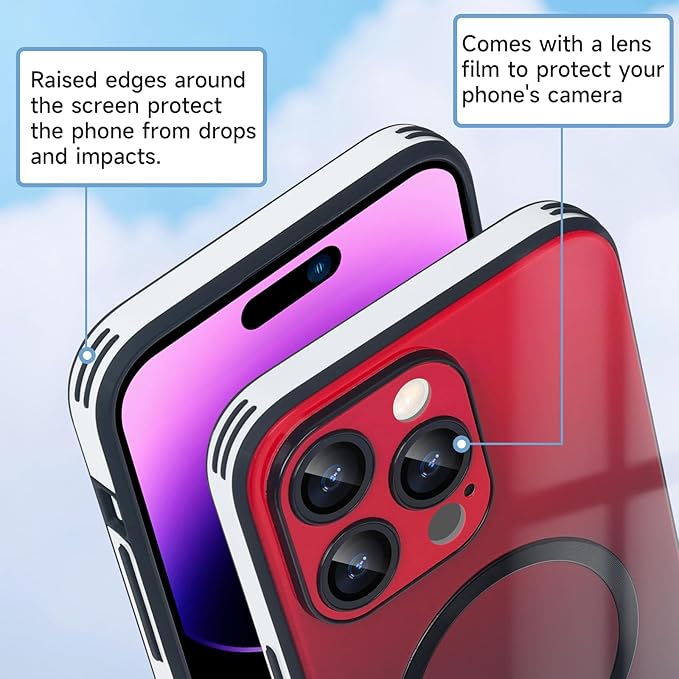 Guppy Compatible with iPhone 13 Pro with MagSafe Case, Magnetic Gradient Case with MagSafe Charging, Gradient Glass Back Cover with Lens Film-Red