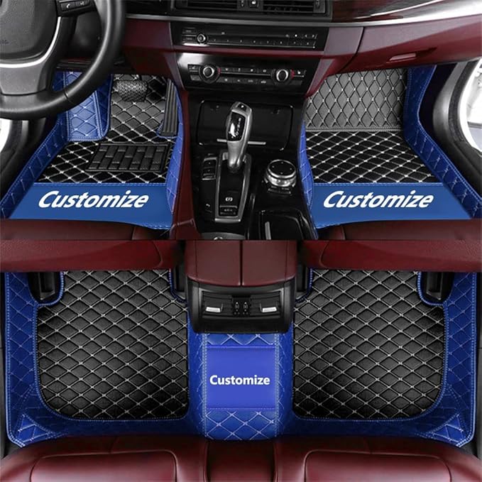 Custom Making Car Floor Mats for 90% Car Model Luxury Leather All Weather Waterproof Anti-Skid Full Coverage Liners (Black and Blue)
