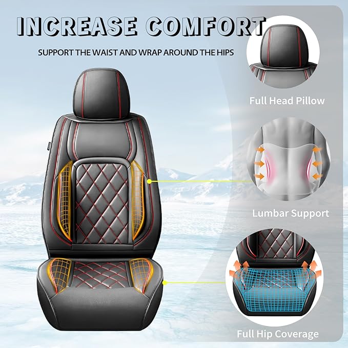 Fit HRV Car Seat Covers Compatible with Honda HRV 2016-2025 2026, Premium Leather Breathable, Wear Resistant, Airbag Compatible, All-Weather Protection & Full Coverage, Full Set Red Line Black