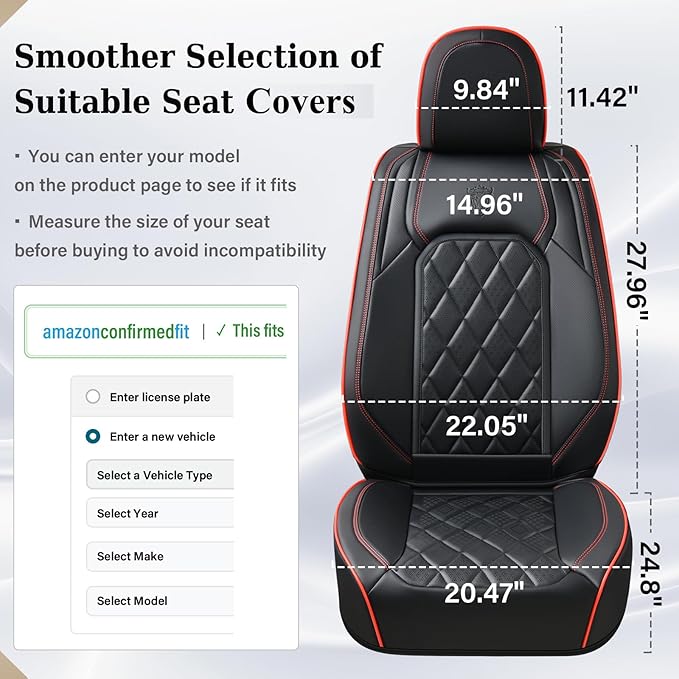 Coverado Seat Covers, Car Seat Cover Front Seats, 2-Pack Luxury Faux Leather Car Seat Covers, Waterproof Car Seat Protector, Black Seat Cover Front Seat Cover Universal Fit for Most Cars, Black&Red