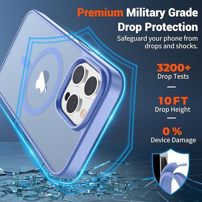 SUPFINE Magnetic for iPhone 14 Pro Case (Compatible with MagSafe) (Military Grade Drop Protection) Slim Translucent Matte Shockproof Phone Cover,Blue Purple