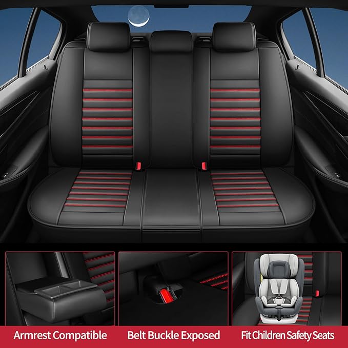 Fit Legacy Car Seat Covers(Only for 5 Seats Version)for Select Ford Legacy 2008-2024 2025 2026-Full Coverage Leather,Airbag Compatible,Waterproof&All Weather Seat Cushion Protector(Black+Red)
