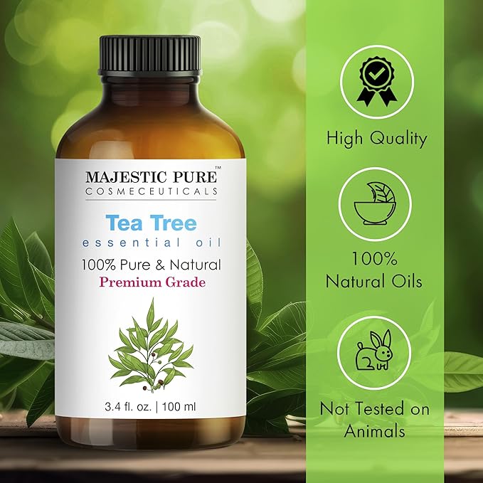 MAJESTIC PURE Tea Tree Essential Oil | 100% Pure and Natural | Premium Grade Essential Oils for Hair Care, Home Diffusers, Skin, Aromatherapy, Massage and Humidifiers | 3.4 Fl Oz