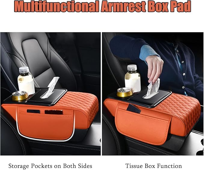 Car Armrest Center Console Cover for Audi Q3 2015–2025, Center Console Pad with Cup Holder, Multifunctional Armrest Cushion,C Coffee