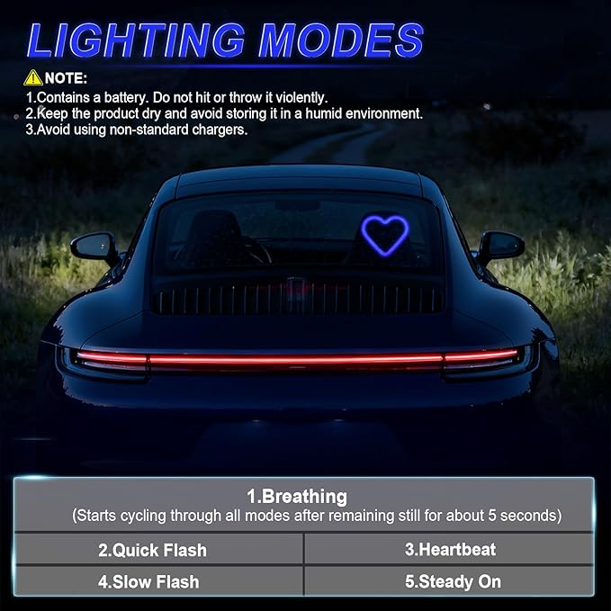 iFunyLED Car LED Interior Lights, Heart-Shaped Ambient Light for Windows, 5 Lighting Modes, Charging Through Type-c and Solar Energy, Car Decorations for Women Men, Pack of 2, (Blue)