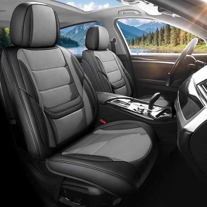 Car Seat Covers Full Set Custom Fit for Chevy Trailblazer 2021-2026 - Premium Faux Leather with Lumbar Support, Breathable, Waterproof, Anti-Slip, Durable, Easy to Install (Black&Gray,Full Set)