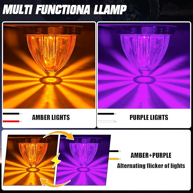 4-Pack Dual Color Watermelon Lights LED Strobe & Steady Cab Roof Clearance Marker Warning Lights Amber Purple Side Marker Lamp with Bezel for Truck Trailer RV Off-Road Vehicle
