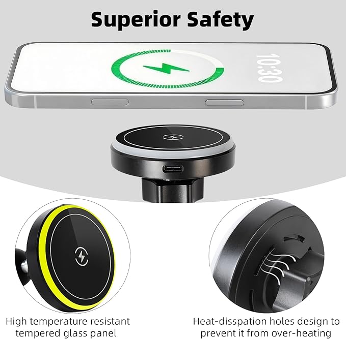 1 inch Ball Magnetic Wireless Charging Phone Holder Base for Magsafe, 5.9" Aluminum Long Arm, 1" (25mm) Ball Mount for MagSafe Charger, Compatible with RAM Mounts B Size Components